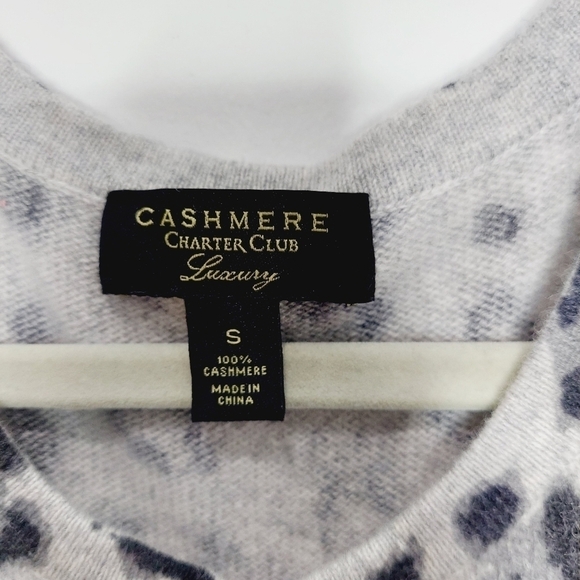Charter Club 100% Cashmere Cold Shoulder Sweater Animal Leppard Print Small Gray - Picture 2 of 10